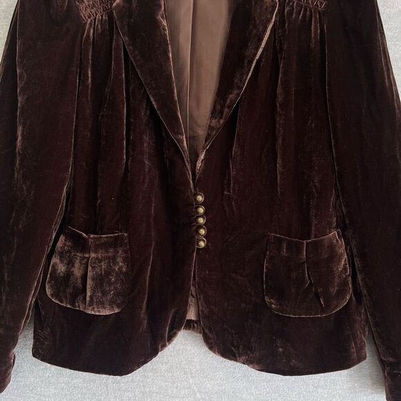 Edward Brown Velvet Jacket Women's XL Shirred Whimsigoth Victorian Puff Sleeve - Picture 3 of 11